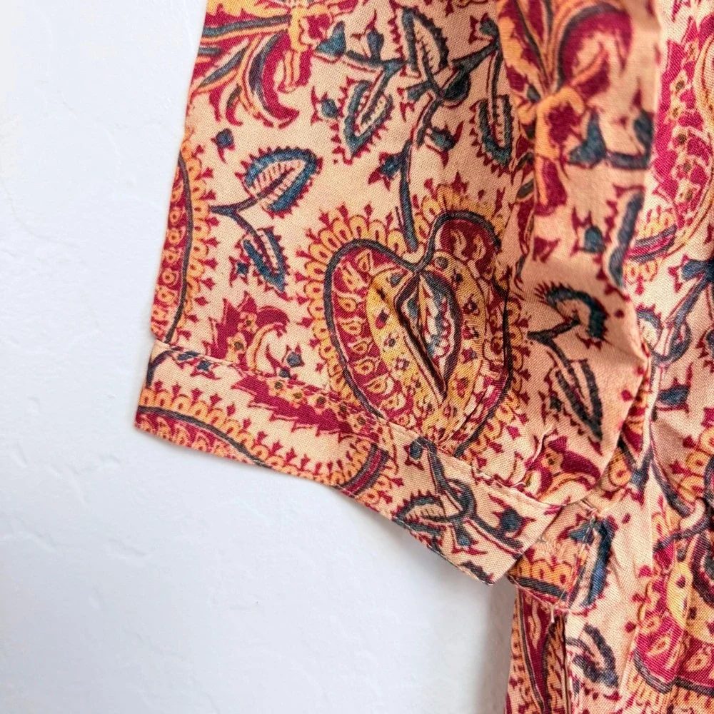 NEW RAGA Naya Embroidered Paisley Midi Dress Beige Red Boho Tiered XS